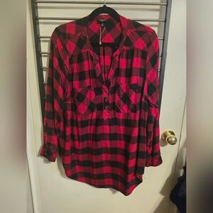 Torrid Red and Black Plaid Flannel Harper Top